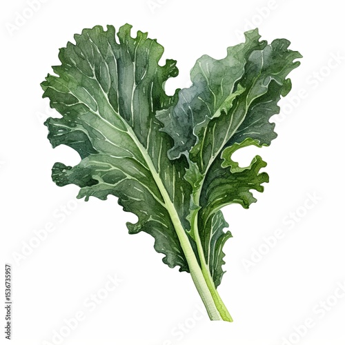kale watercolor illustration isolated on white background