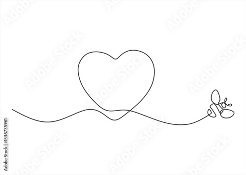 Heart and Bee One Line Drawing.  line icon-continuous line drawing. Editable stroke.