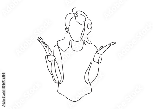Woman Shrugging A Single Line Art Representation.  line icon-continuous line drawing. Editable stroke.