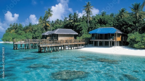 Wallpaper Mural Tropical overwater bungalows on a pristine island beach. Torontodigital.ca