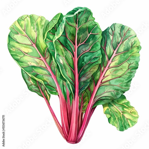 chard, watercolor illustration isolated on white background