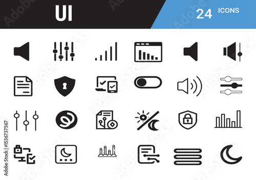 UI Icon Set: A comprehensive, monochrome collection of versatile user interface icons, suitable for web design, mobile applications, and graphic resources.