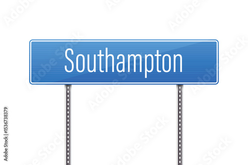 A crisp, digital rendering of a 'Southampton' city limit sign rendered against a pristine white backdrop, evoking feelings of wayfinding and local navigation.