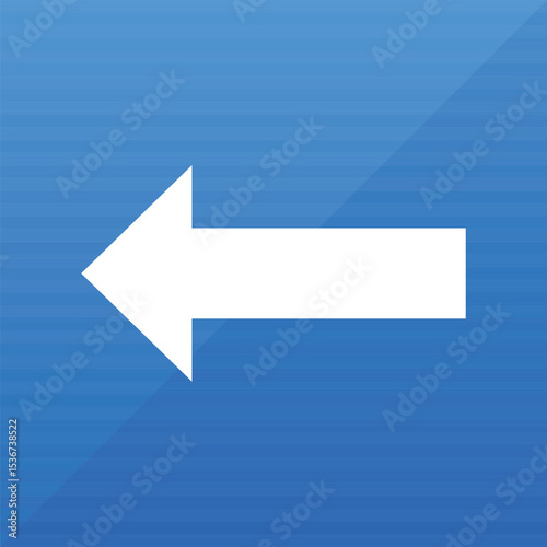 A white arrow, facing left, is set against a bright blue background. The background has a subtle, horizontal texture and a gloss effect creating a visual depth.