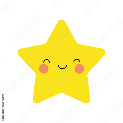 A charming cartoon depiction showcases a vibrant yellow star character, complete with a cute, smiling face and rosy cheeks, all set against a clean, white backdrop.