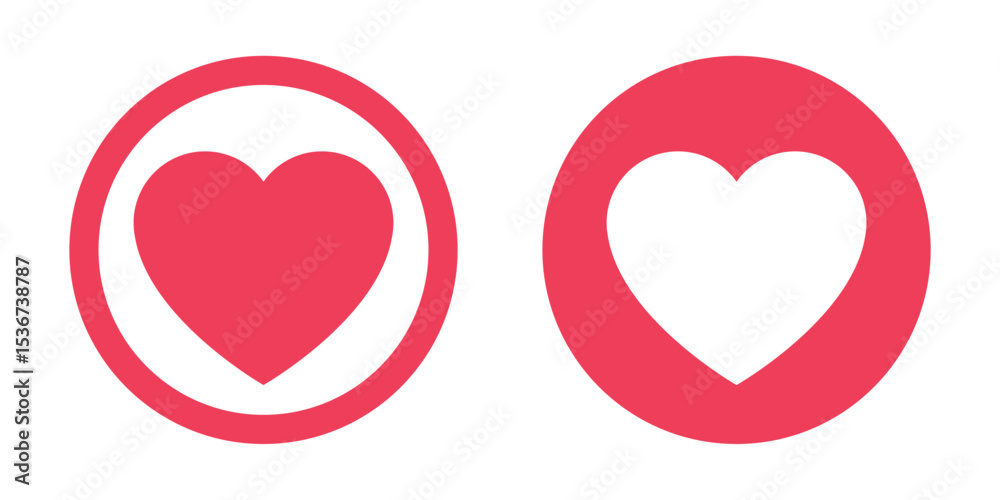 Two stylized red heart icons are displayed on a white background. One heart is filled-in, the other is outlined with a red border. These icons may represent affection and appreciation.