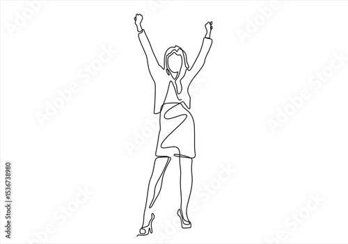 Woman Celebrating Success in Line.  line icon-continuous line drawing. Editable stroke.
