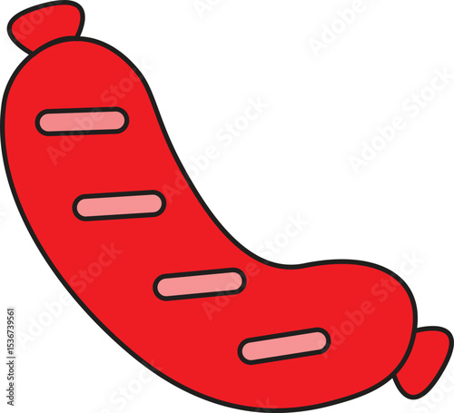 Cute Red Cartoon Sausage Vector Illustration with Flat Minimalist Style Perfect for Food Packaging, Menu Icons, and Meat Product Design