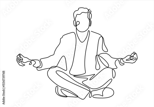 Meditating Person.  line icon-continuous line drawing. Editable stroke. 
