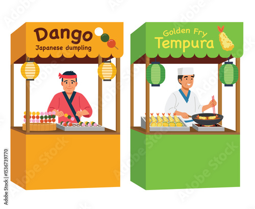 Japanese Street Food Stalls, Dango Dumpling and Tempura Stalls