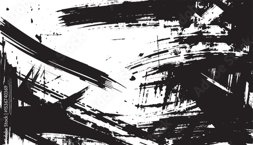  Dynamic abstract composition featuring expressive black ink brush strokes over a clean white background. Evoking creativity, energy, and modern minimalistic style