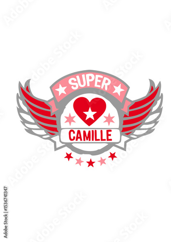camille super logo aile tampon coeur love prenom