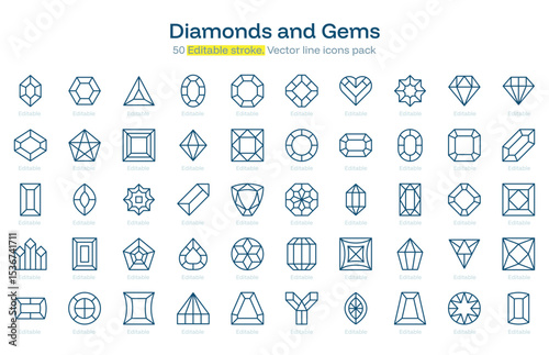 Diamonds and Gems line icon pack. Diamonds and Gems Stroke icon set. Editable Stroke icon