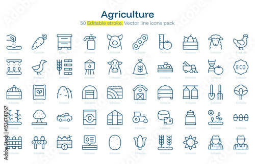 Agriculture line icon pack. Agriculture Stroke icon set. Editable Stroke icon
