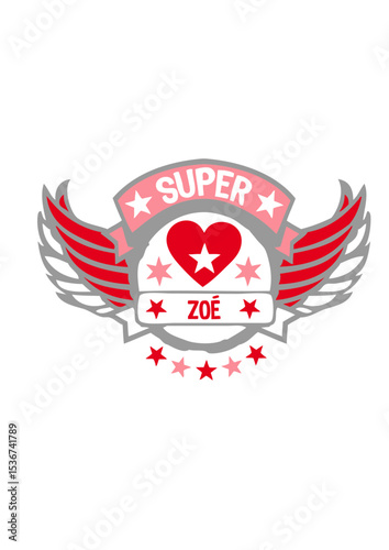 zoe super logo aile tampon coeur love prenom