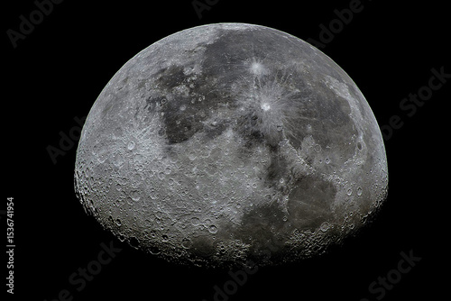 Fototapeta Naklejka Na Ścianę i Meble -  Captivating high resolution image of the Moon showcasing its heavily cratered lunar surface and impressive details.