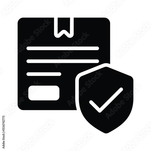 Creatively designed glyph icon showing safe parcel with shield