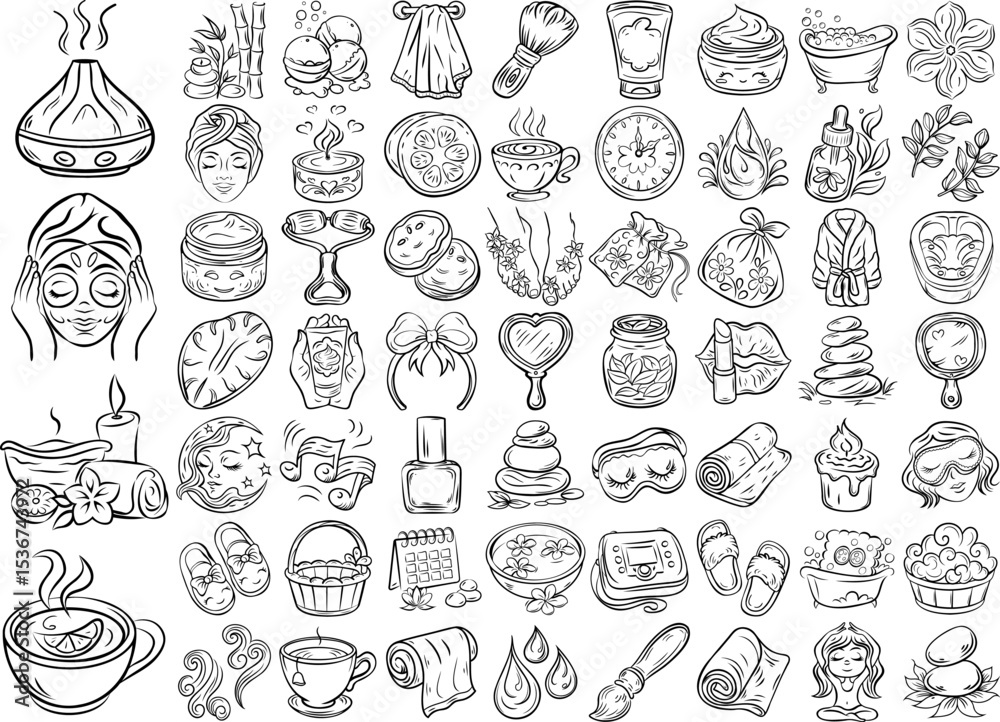 Fototapeta premium Hand drawn spa, wellness, beauty, and relaxation elements for design and decoration