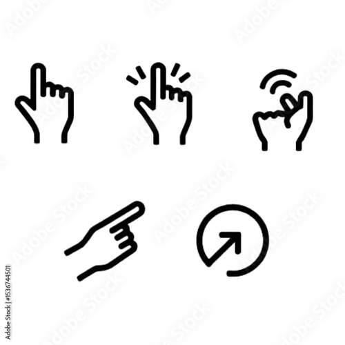 High-quality hand gesture icons perfect for app design, website interfaces, or branding projects, offering versatile scalable elements for user interface design.