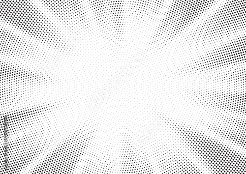 Halftone gradient sun rays pattern. Abstract halftone vector dots background. monochrome dots pattern. Vector background in comic book style with sunburst rays and halftone. Retro pop art design.