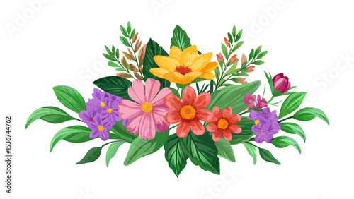Colorful flower arrangement featuring various blooms with vibrant petals, perfect for decoration or botanical inspiration