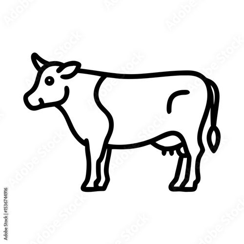 Cute cartoon cow standing in a simple outline, perfect for illustrating farm life or animal themes in various creative projects