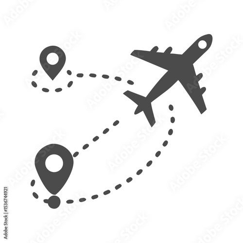 Flight path illustration showing airplane and location markers for trip planning and travel navigation