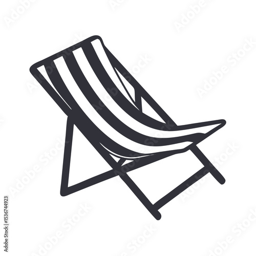 Beach chair with striped fabric placed outdoors during a sunny day near the coastline