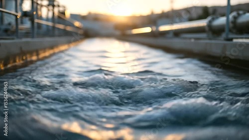Wallpaper Mural Sustainable water streams through raised pipes against a sunset backdrop. Torontodigital.ca