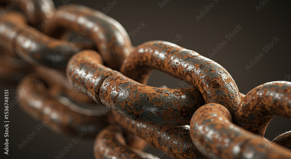 Fototapeta premium Close-up of a rusty chain links with a blurred background, concept of strength