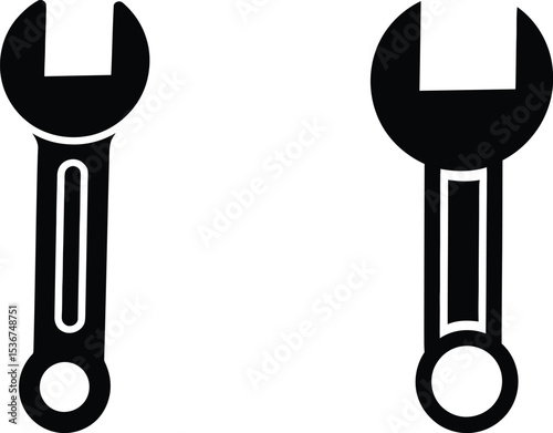 Two Black Wrench Icons Isolated on White Background for Mechanic or Repair