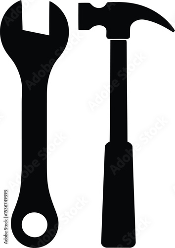 Black Silhouette Illustration of a Wrench and Hammer on a White Background