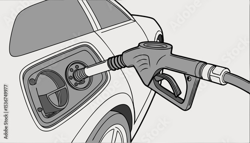 Refilling fuel view from inside of gas tank of a car          realistic photo, sharp focus.