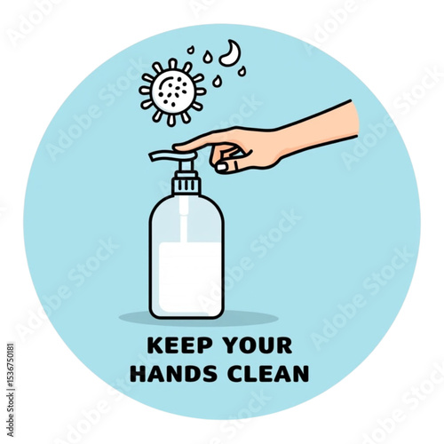 Clean Hands Design featuring Soap Dispenser and Virus for Hygiene Awareness Campaigns