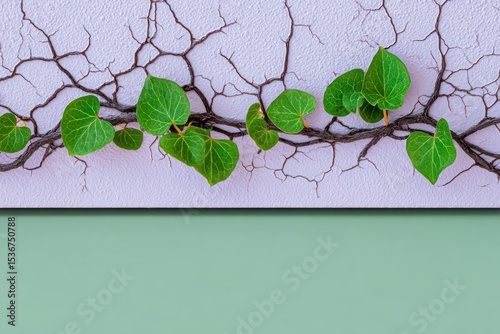 Green Vine on Light Purple Wall with Mint Green Background photo