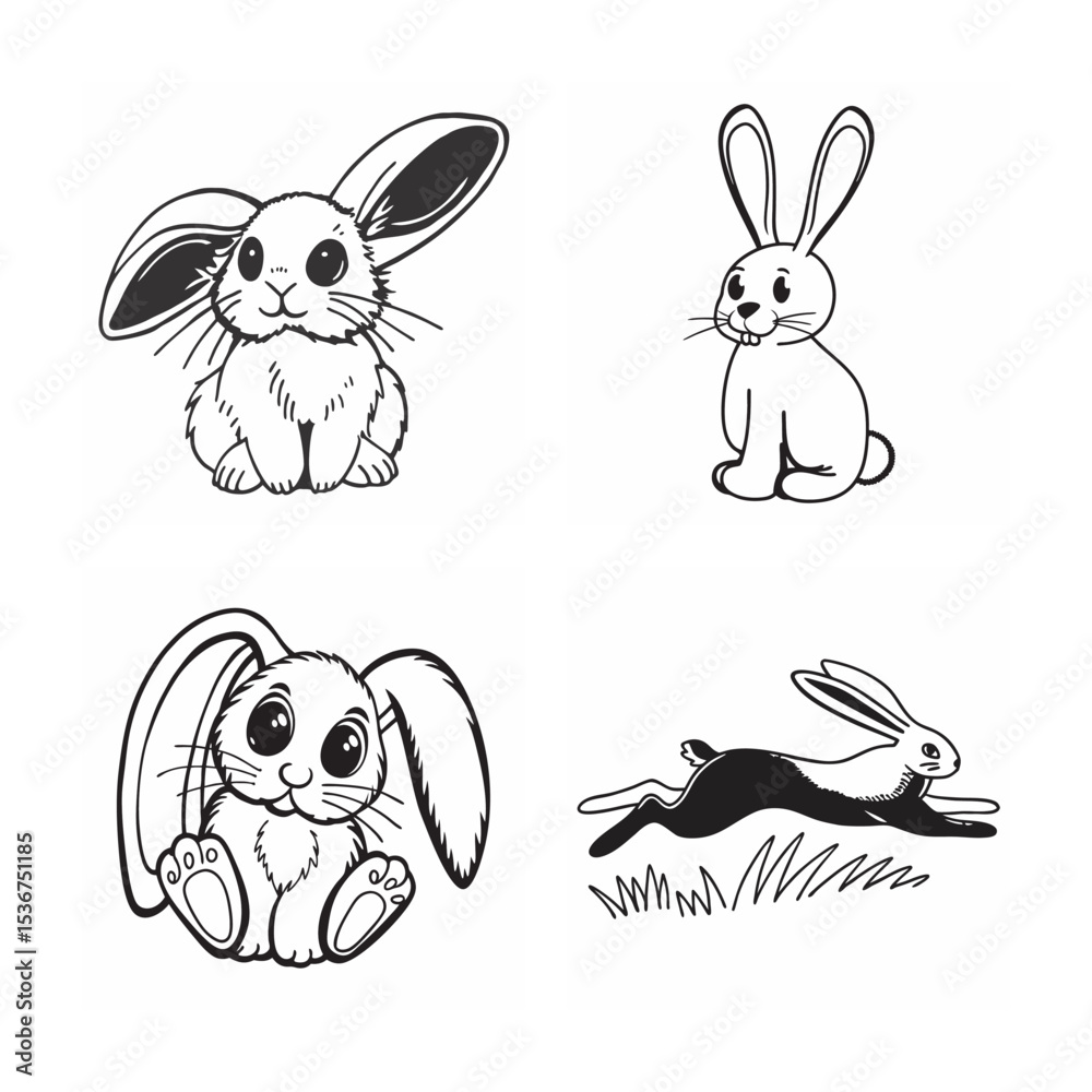 Obraz premium silhouette of rabbit set bundle on the white background