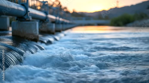 Wallpaper Mural Sustainable water system with elevated pipes silhouetted against a sunset sky. Torontodigital.ca