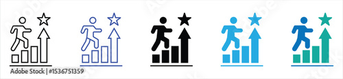 Stairs icon vector. Walking up staircase or stairs sign flat vector icon, Climb Up Stair Sign Flat Icon on White Background. Upstairs icon isolated sign symbol vector. Man climbing stairs.