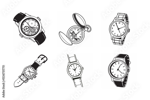 silhouette of stylist watch set bundle on the white background