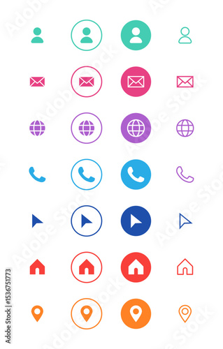 Collection of business card icons in various styles