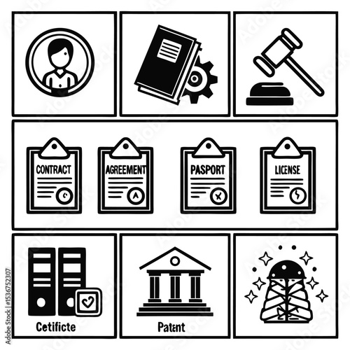 Legal Documents, Contracts, Agreements, and Patents Icon Set