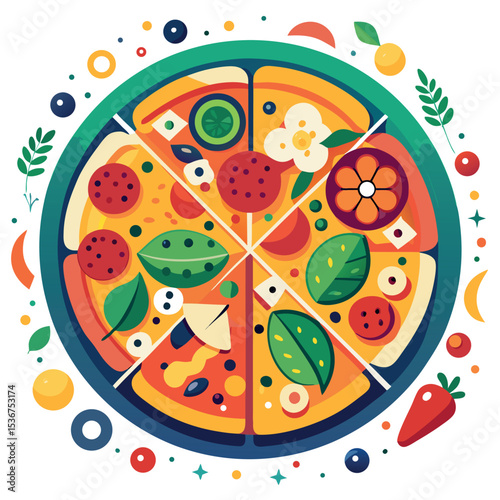Pizza Poster – Colorful Vector Illustration with Toppings and Slices on White Background