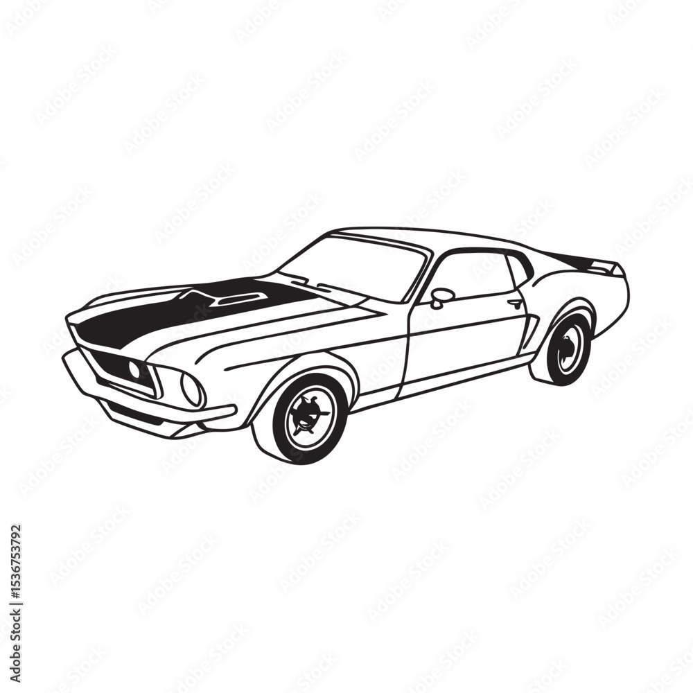 Naklejka premium line art of American muscle car
