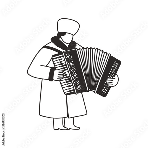 line art of Russian accordion player