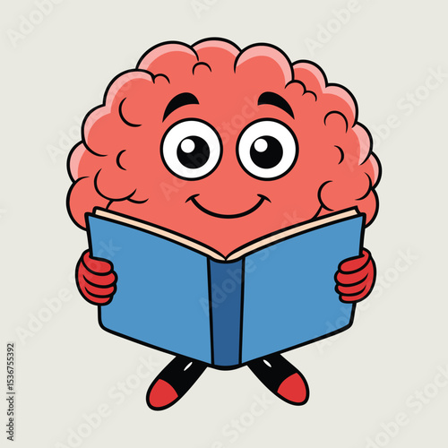 Cute cartoon brain reading book