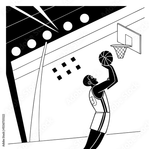 Focused basketball player shooting under stadium lights