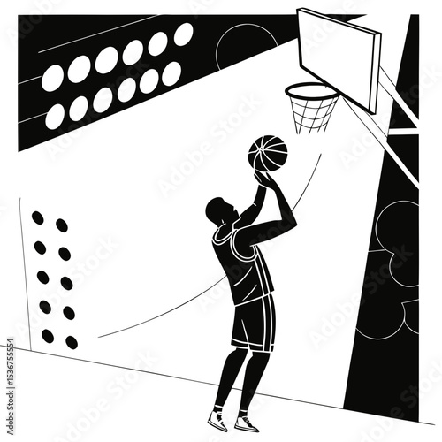 Focused basketball player shooting under stadium lights