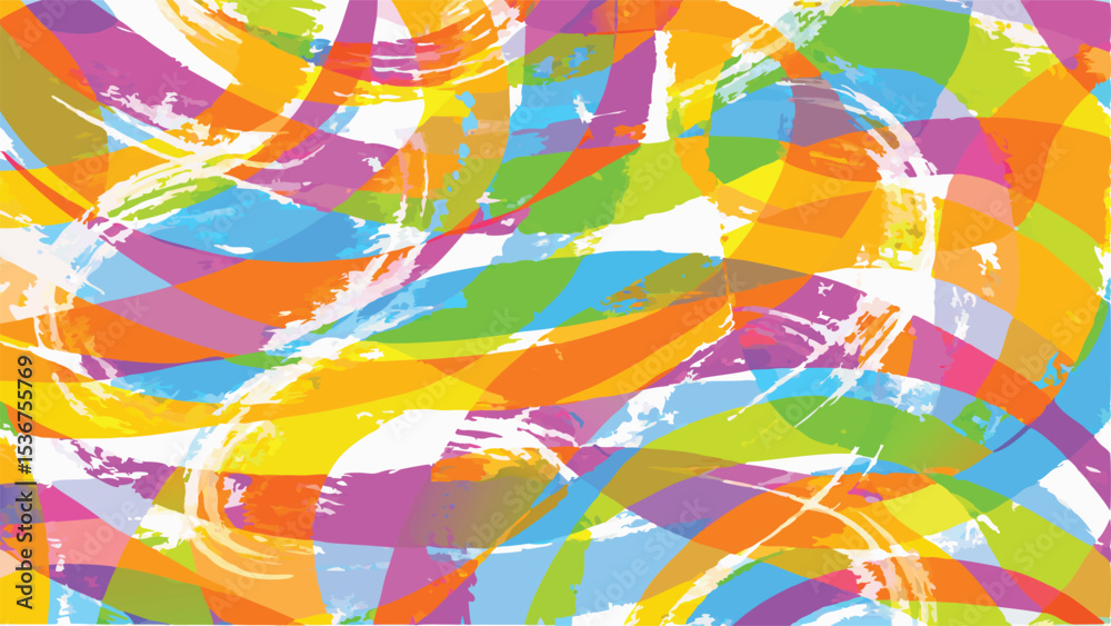 Obraz premium Colorful abstract painting with brush strokes and overlapping curved shapes creating a vibrant design