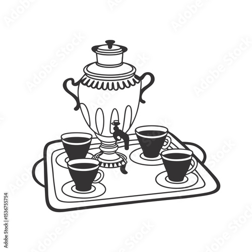 line art of Russian tea ceremony
