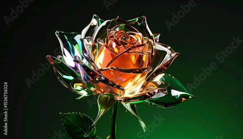 Enchanted glass rose with delicate petals chiming softly and capturing radiant beauty